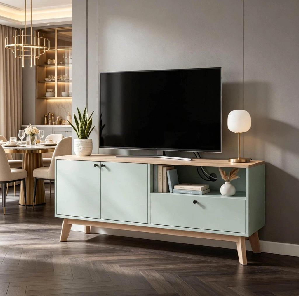 Mobile TV 120 cm verde chiaro e rovere in MDF