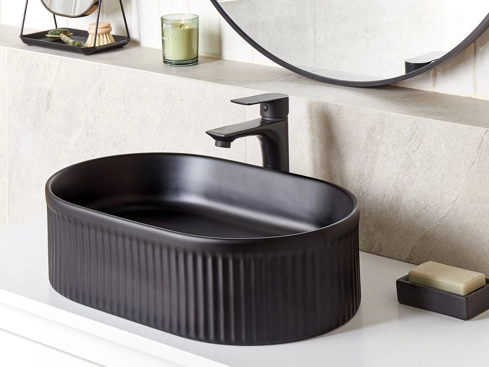 Lavandino da appoggio in ceramica nera 490 x 310 mm opaco Lavandino da bagno rettangolare stile moderno