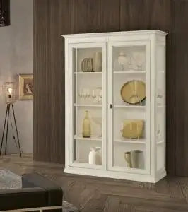 Vetrina mod idea in legno Shabby chic bianco anticato 2 ante vetro