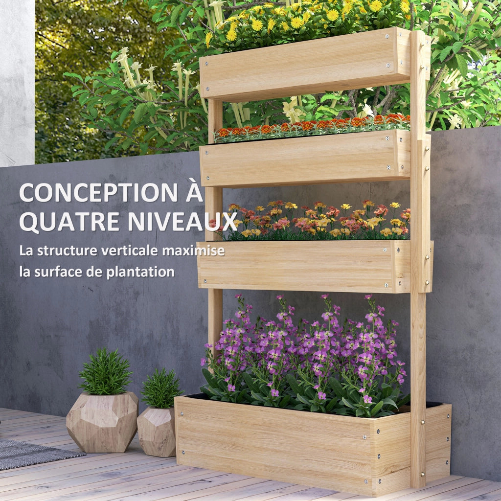 Fioriera Giardino 4 Livelli Legno ¨C Zephmum ¨C Legno Naturale con Fori Drenaggio
