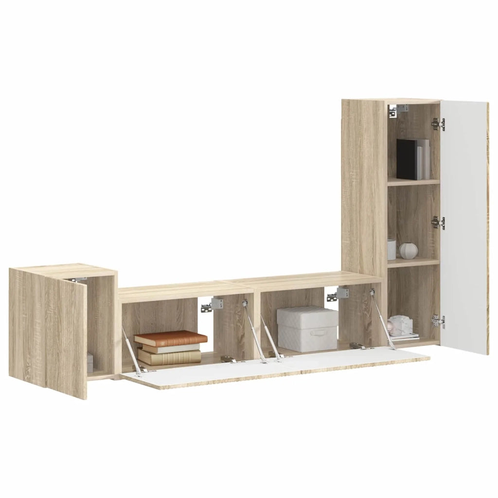 Set mobile TV 4 pz | Armadietto TV | Mobile Porta TV Rovere Sonoma Legno multistrato