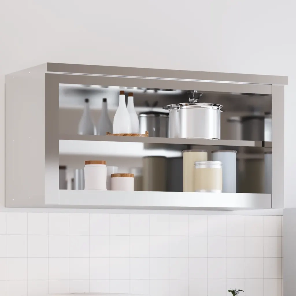 Armadietto a Muro | Mobile Cucina da Parete con Ripiano in Acciaio Inossidabile