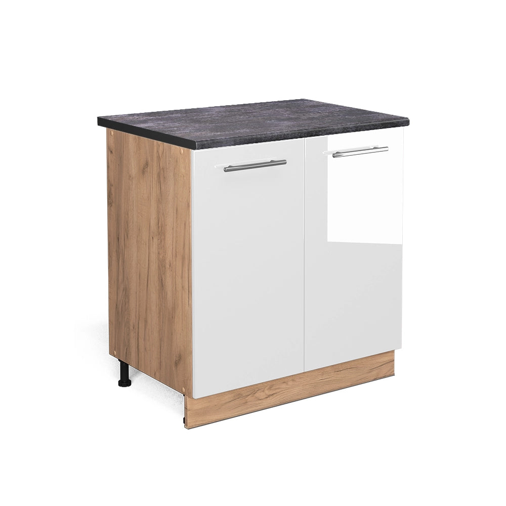 Mobiletto base cucina Fame-Line Bianco lucido/Rovere dorato 80 cm con ripiano, PL Antracite Vicco