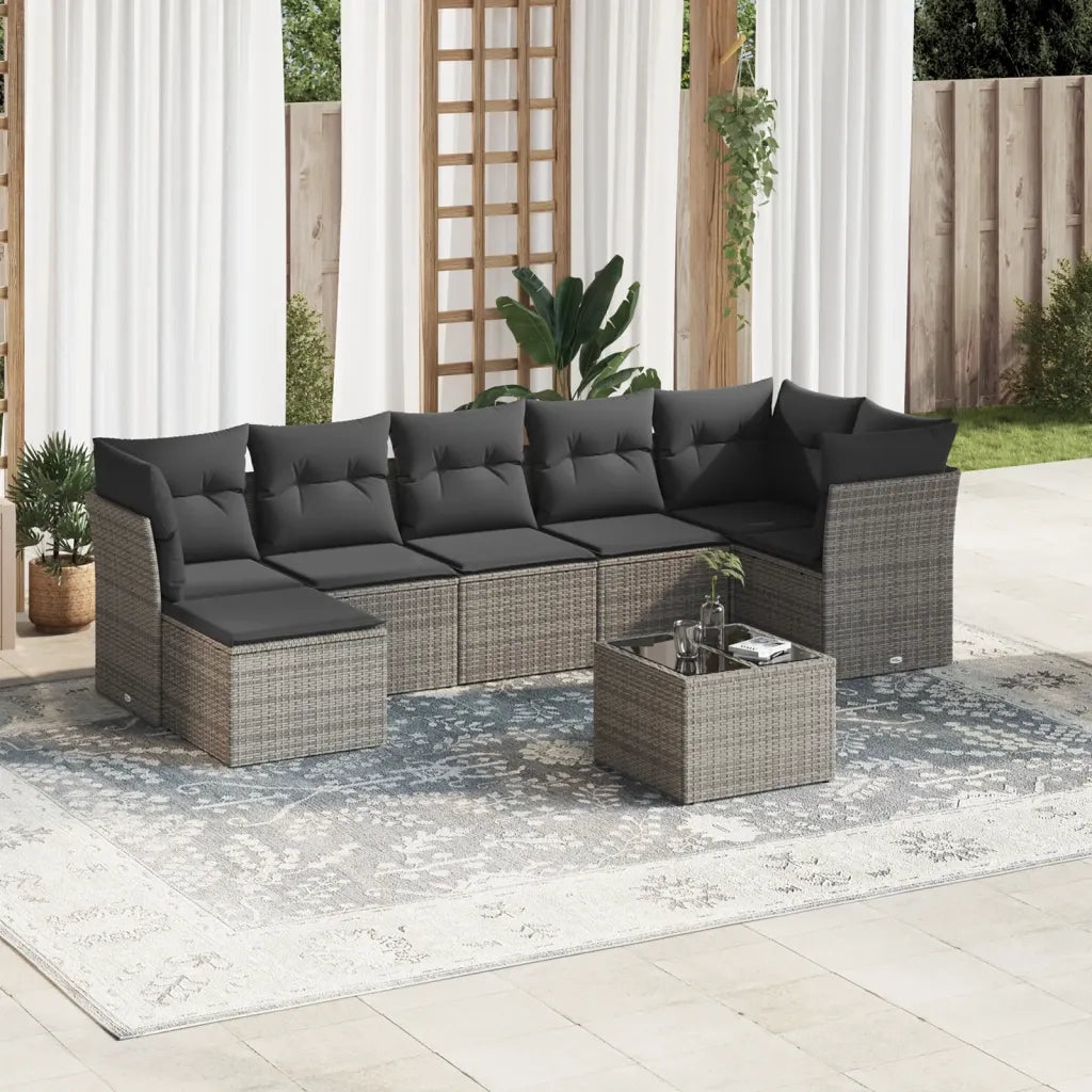 Set Divano da Giardino 8 pz con Cuscini Grigio in Polyrattan 3249819