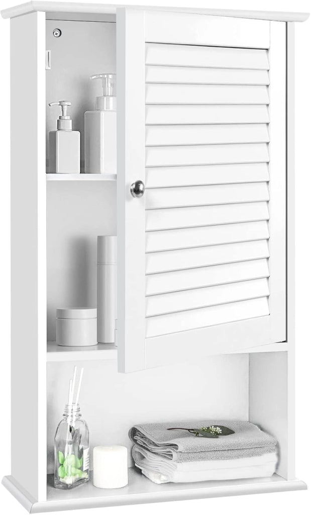 Armadio del Bagno Montato a Muro, Mensola Interna Regolabile, Struttura in MDF di Qualità, Pratico e Salva Spazio, Design Unico (Bianco)