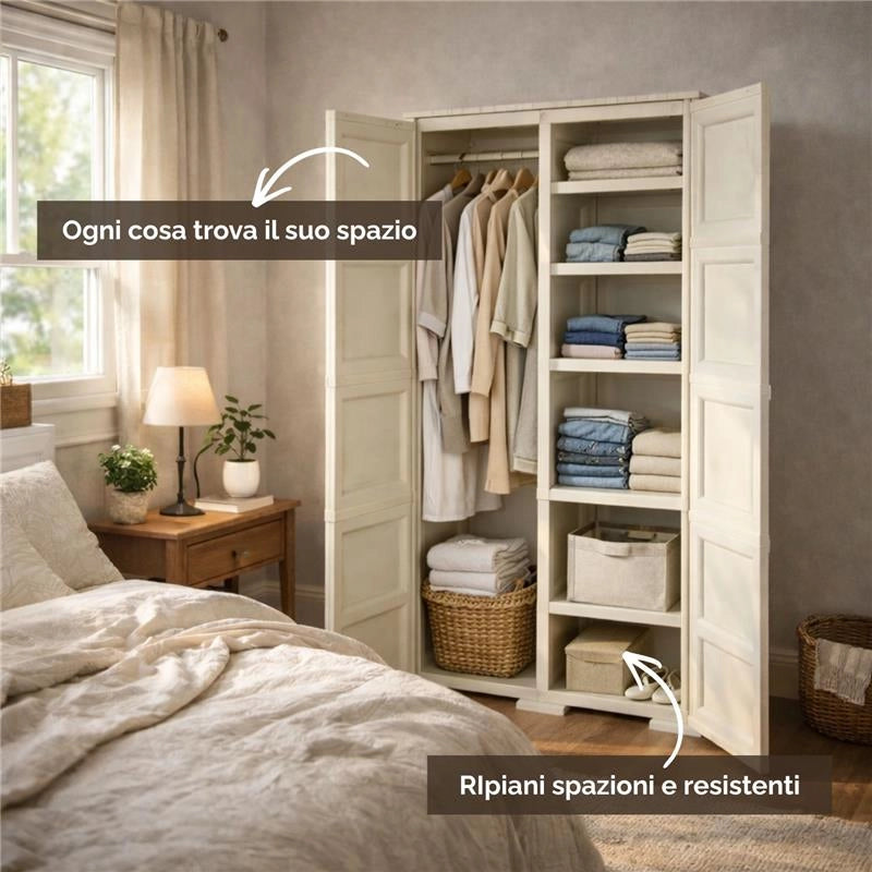 ARMADIO ANGORA 5 MODULI 79X43X203 CM – MOBILE ALTO SALVASPAZIO PER ORGANIZZAZIONE INGRESSO E ZONA GIORNO
