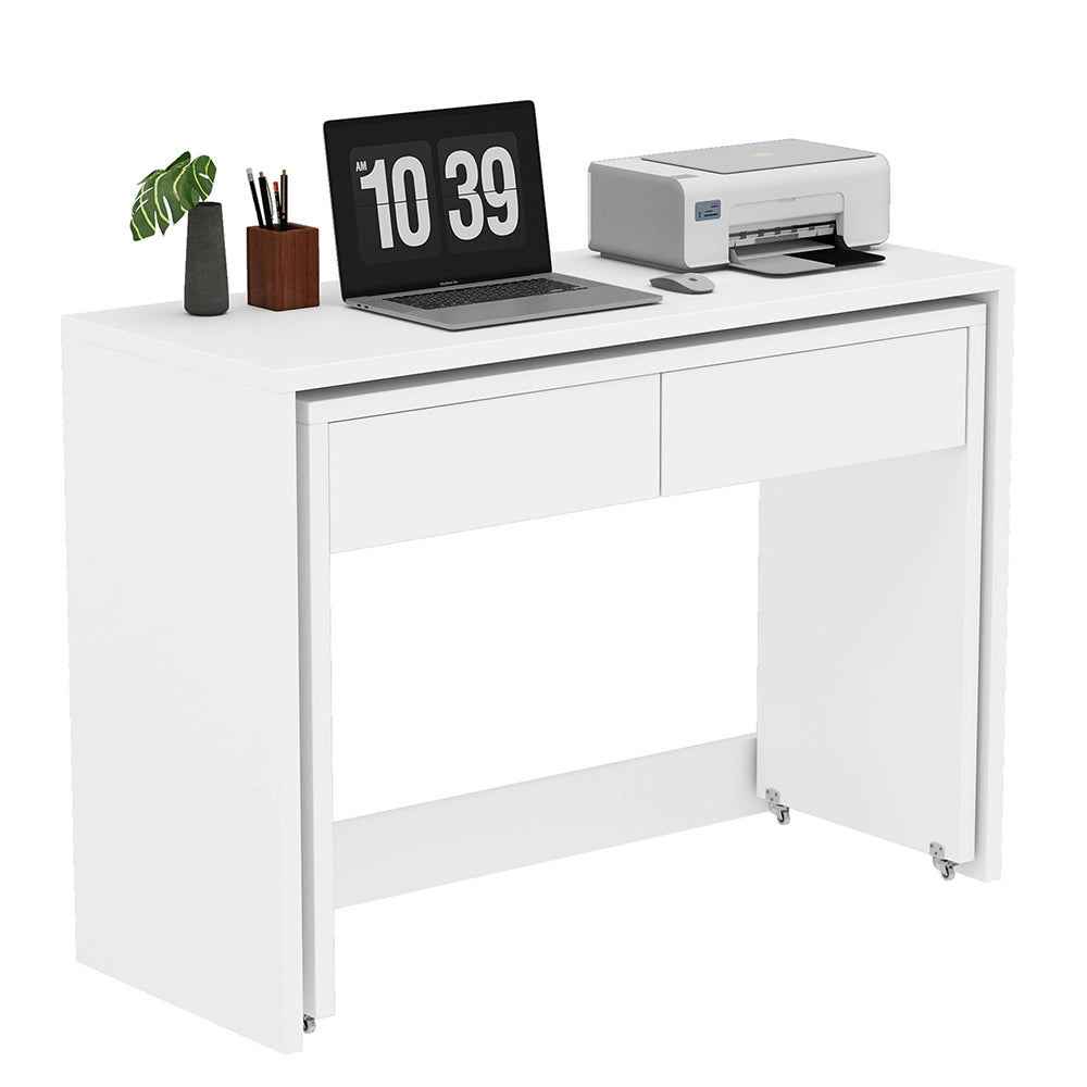 Scrivania con ripiani e cassettiera 2 in 1 - Xylo - Compatta, estendibile, in legno 1.8cm, ruote, pieghevole