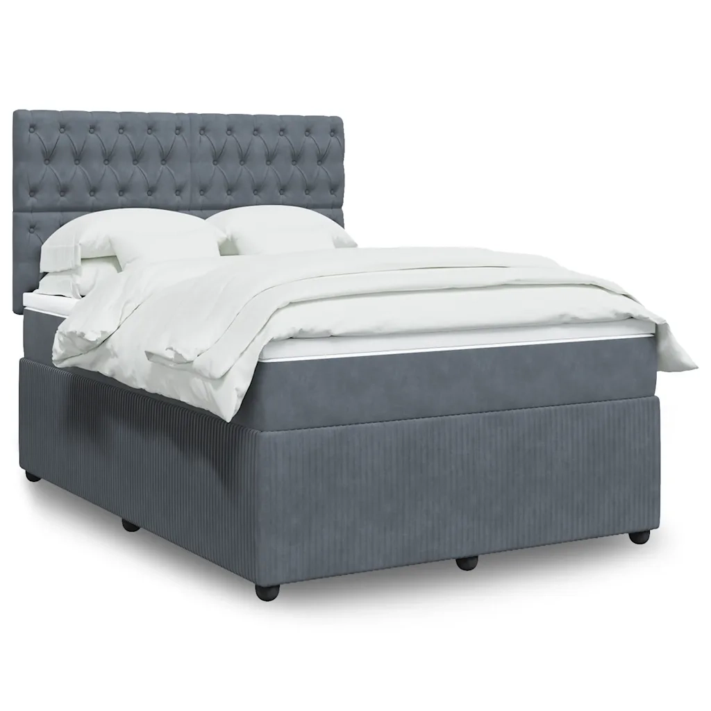 Giroletto a Molle con Materasso Grigio Scuro 140x200 cm Velluto