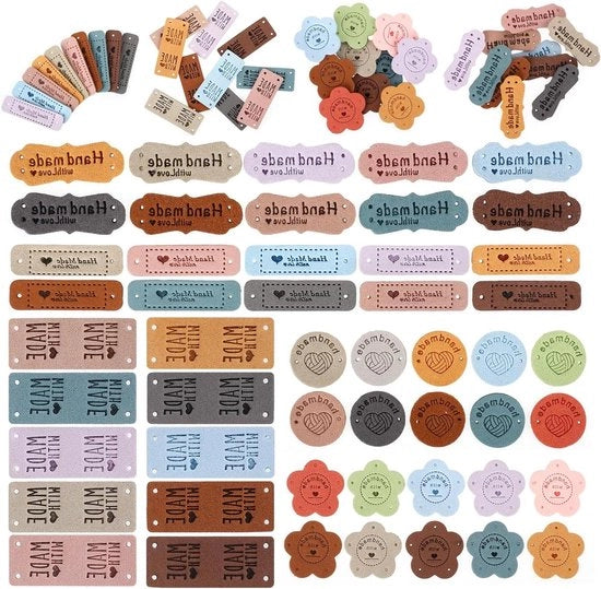 Etichette in pelle artigianali - 50 pezzi con fori e cuore - Etichette per DIY cappelli e abbigliamento