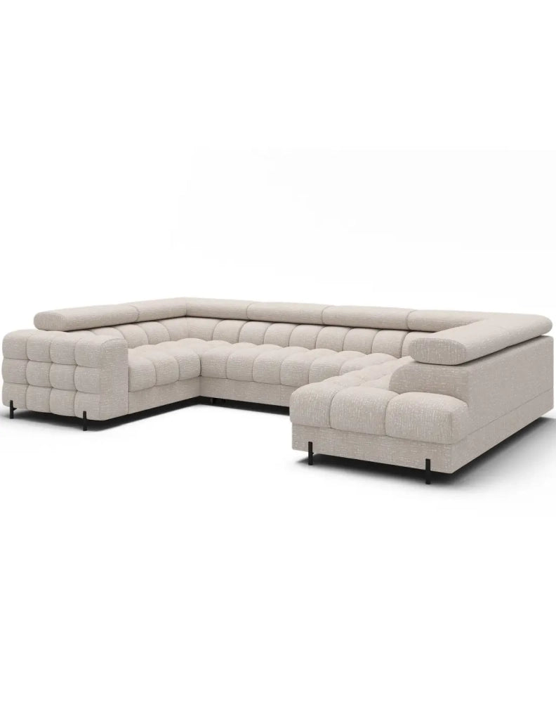 Divano panoramico convertibile FACTORY 3 posti beige – angolo destro con contenitore – versione 5