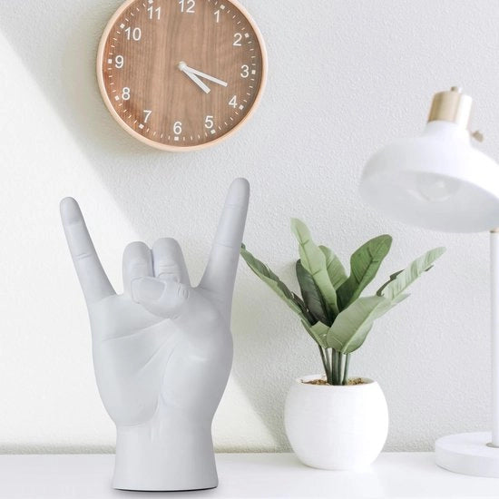 Decorazione per Nachtkastje a forma di Roccia con Figura di Mano, Scultura Decorativa con Suono, Estetica Decorativa, Mano in Posizione di Vieni da Me, Decorazione per Casa, Figura di Mano, Lingua dei Segni, Regalo (Bianco)