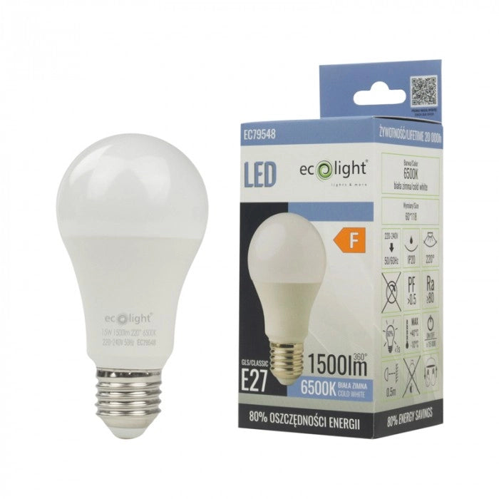 Lampadina LED antiflicker E27 15W 6500K 1350lm Ecolight