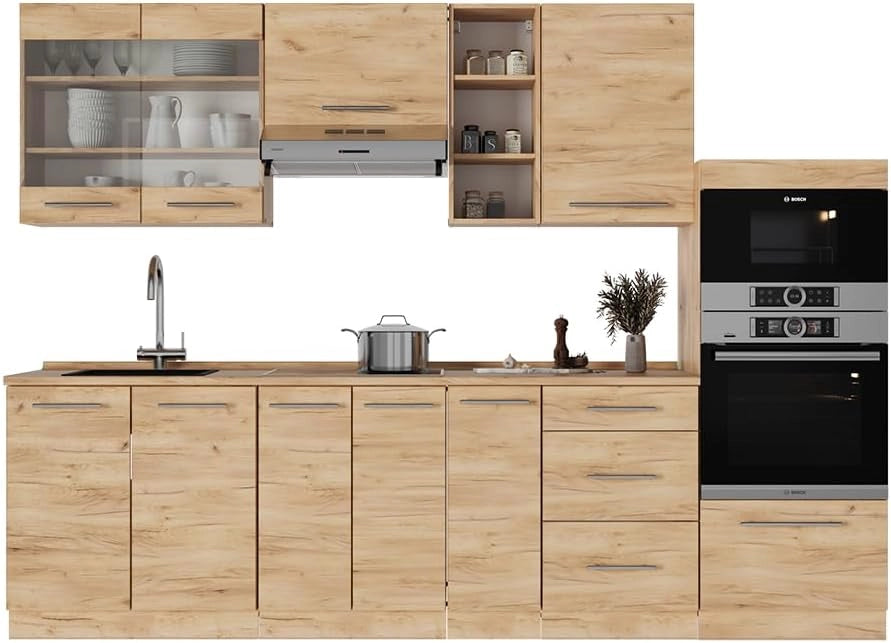 Cucina componibile Fame-Line, Quercia dorata, 280 cm senza piano di lavoro