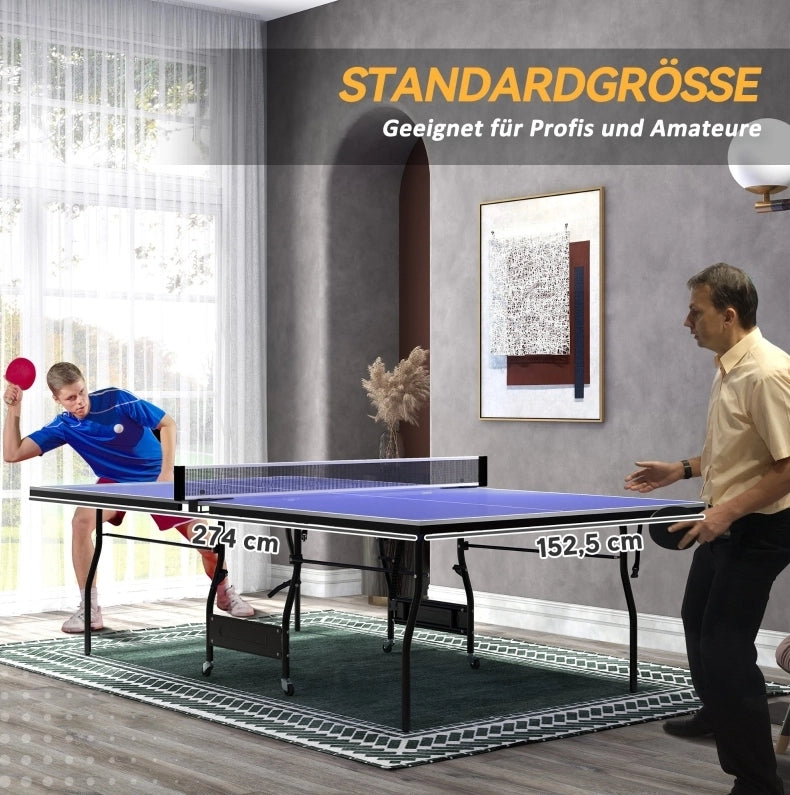 Tavolo da tennistavolo pieghevole blu con rete e accessori