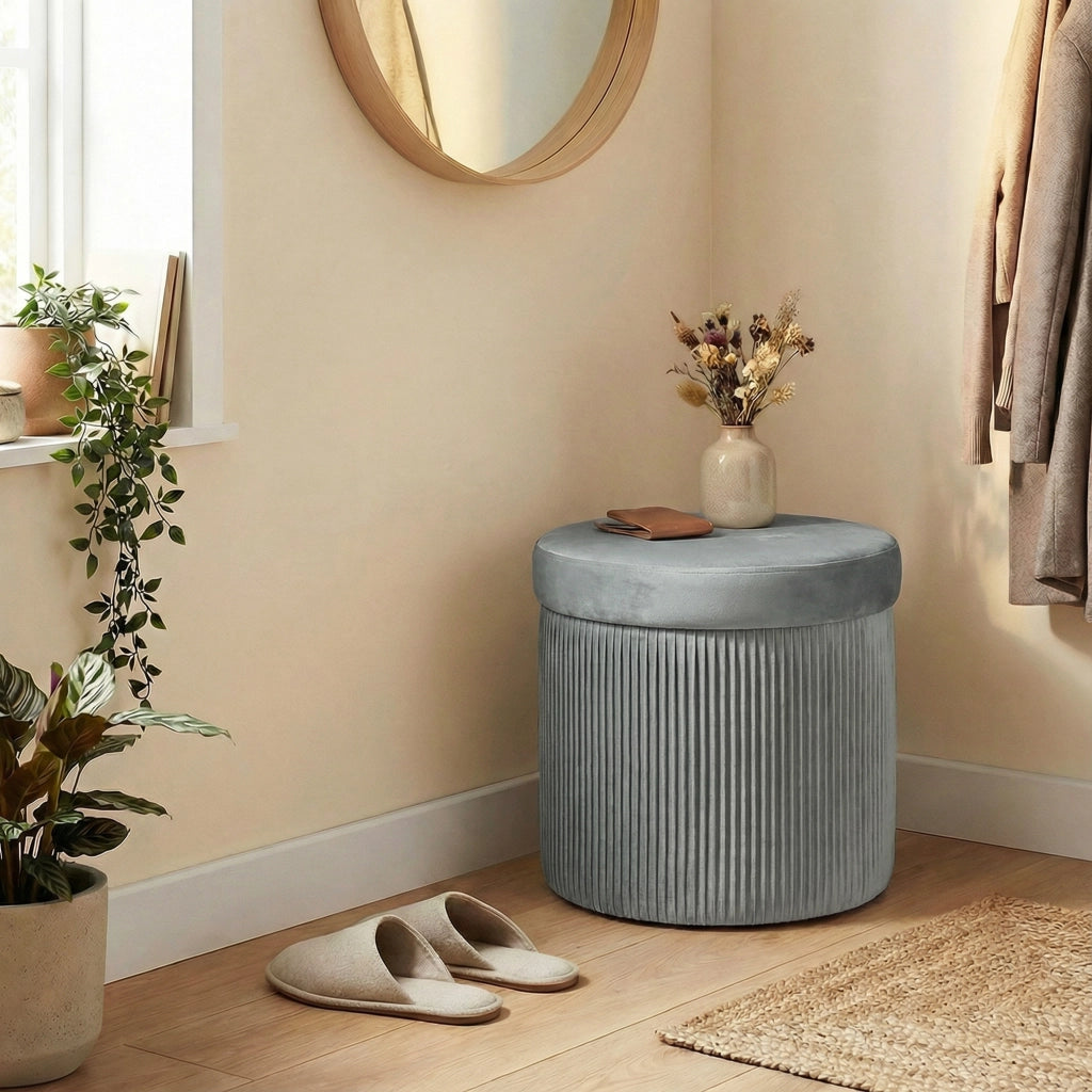 Pouf con Cassetti Pieghevole ¨C Zephmum ¨C 38x38x38 cm Grigio Scuro Tessuto Velluto