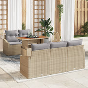 Set da pranzo da giardino 6 pezzi con cuscini in polirattan beige e acacia