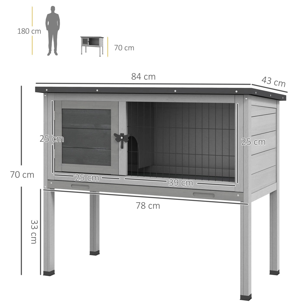 Conigliera Rialzata da Esterni con Tetto Apribile e Vassoio Estraibile 84x43x70 cm in Legno Grigio