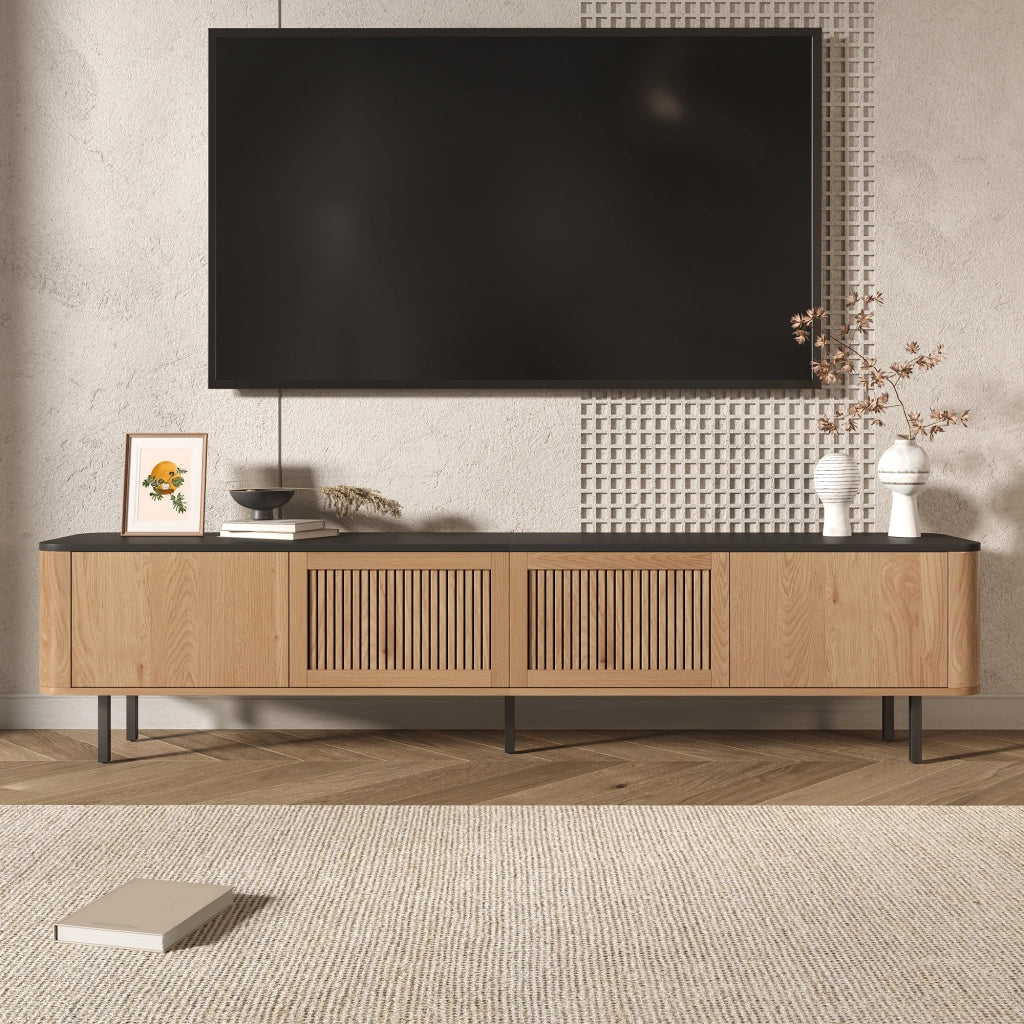 Mobile TV con 2 Ante a Griglia e 4 Vani; Stile Moderno; in MDF e Pannello Truciolare; 190??35??45 cm; Rovere