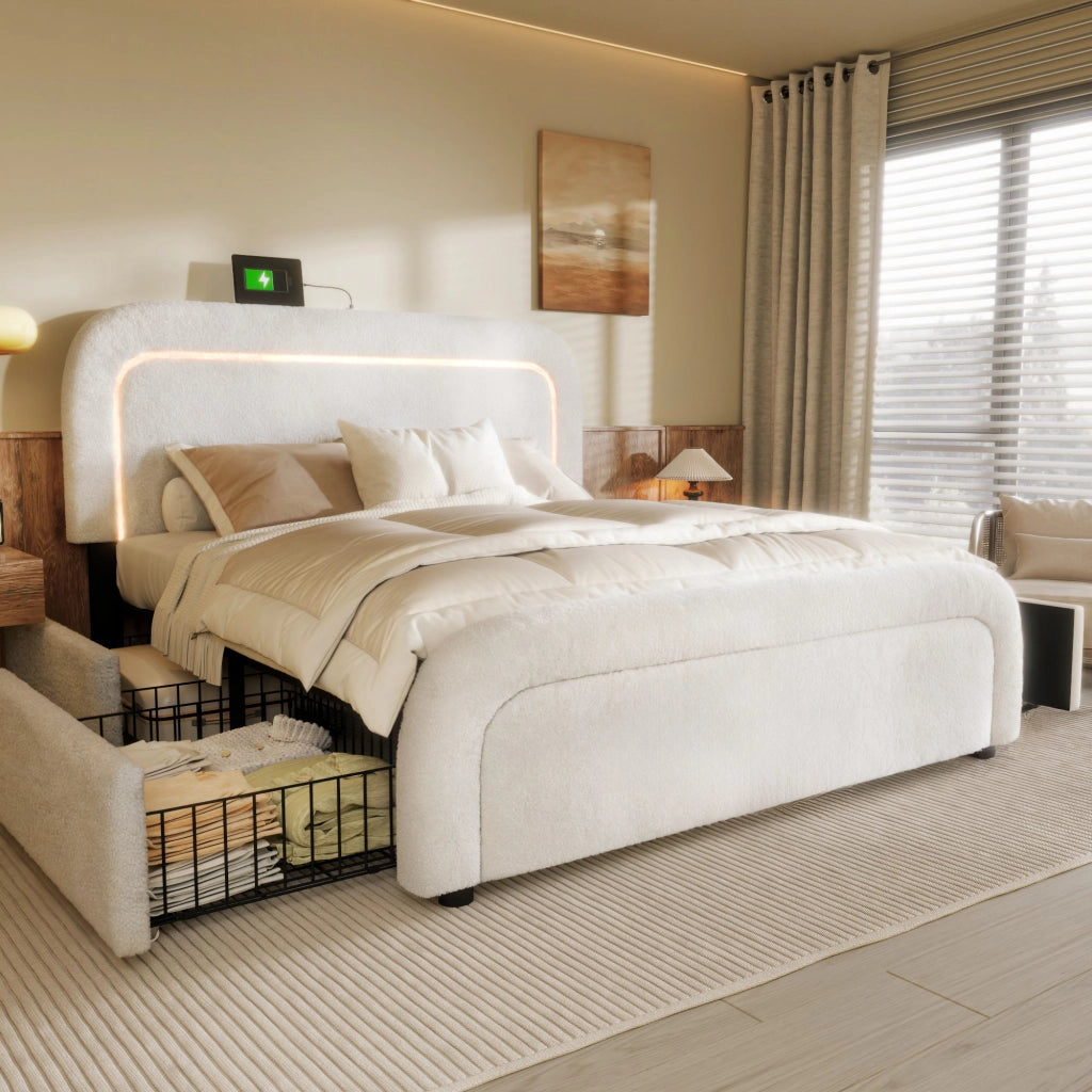letto imbottito sherpa bianco 140x200 cm