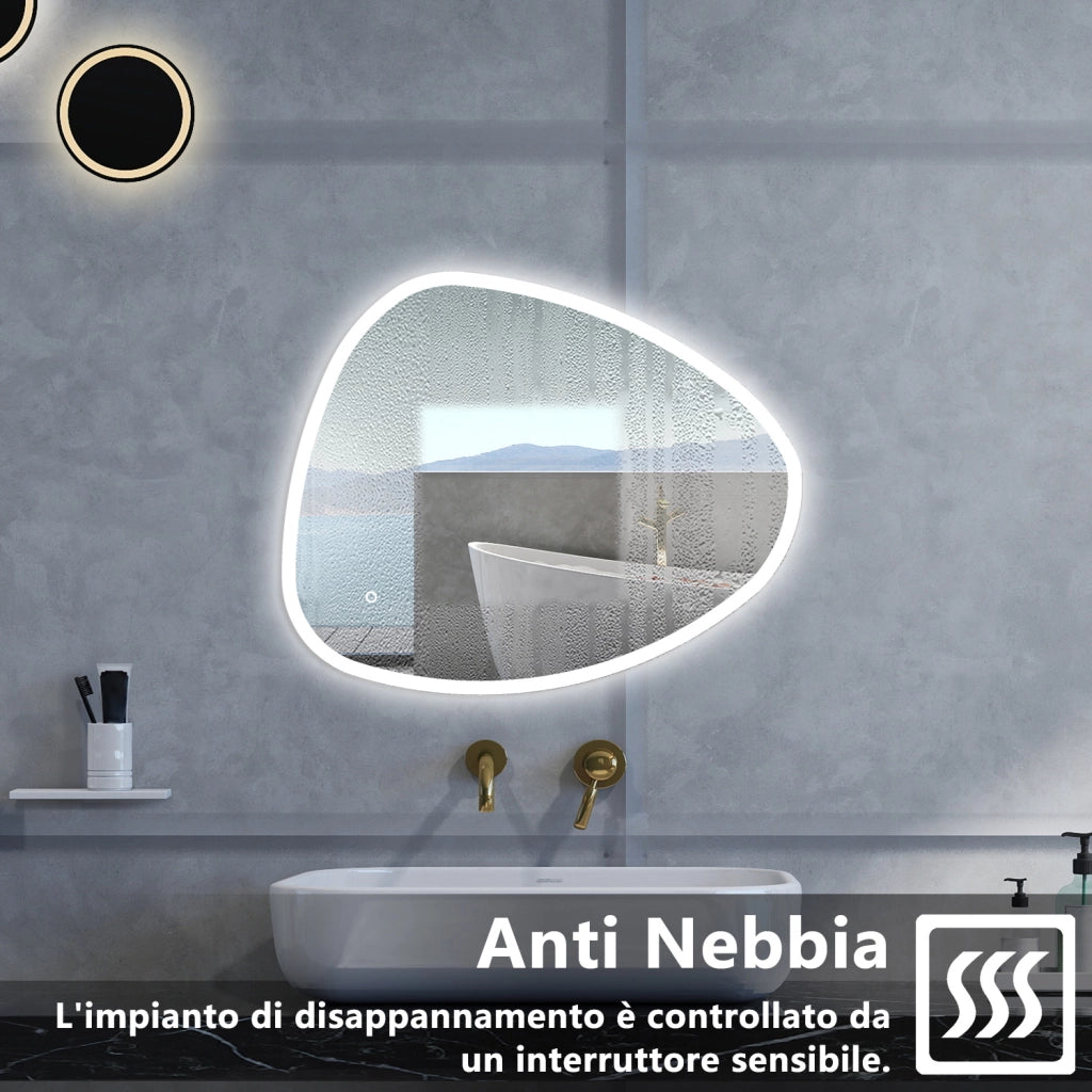 Specchio da bagno Asimmetrico con 80x650cm,3 colori,Memoria, Antifog,Regorabile,Retroilluminato,doppio interruttore,