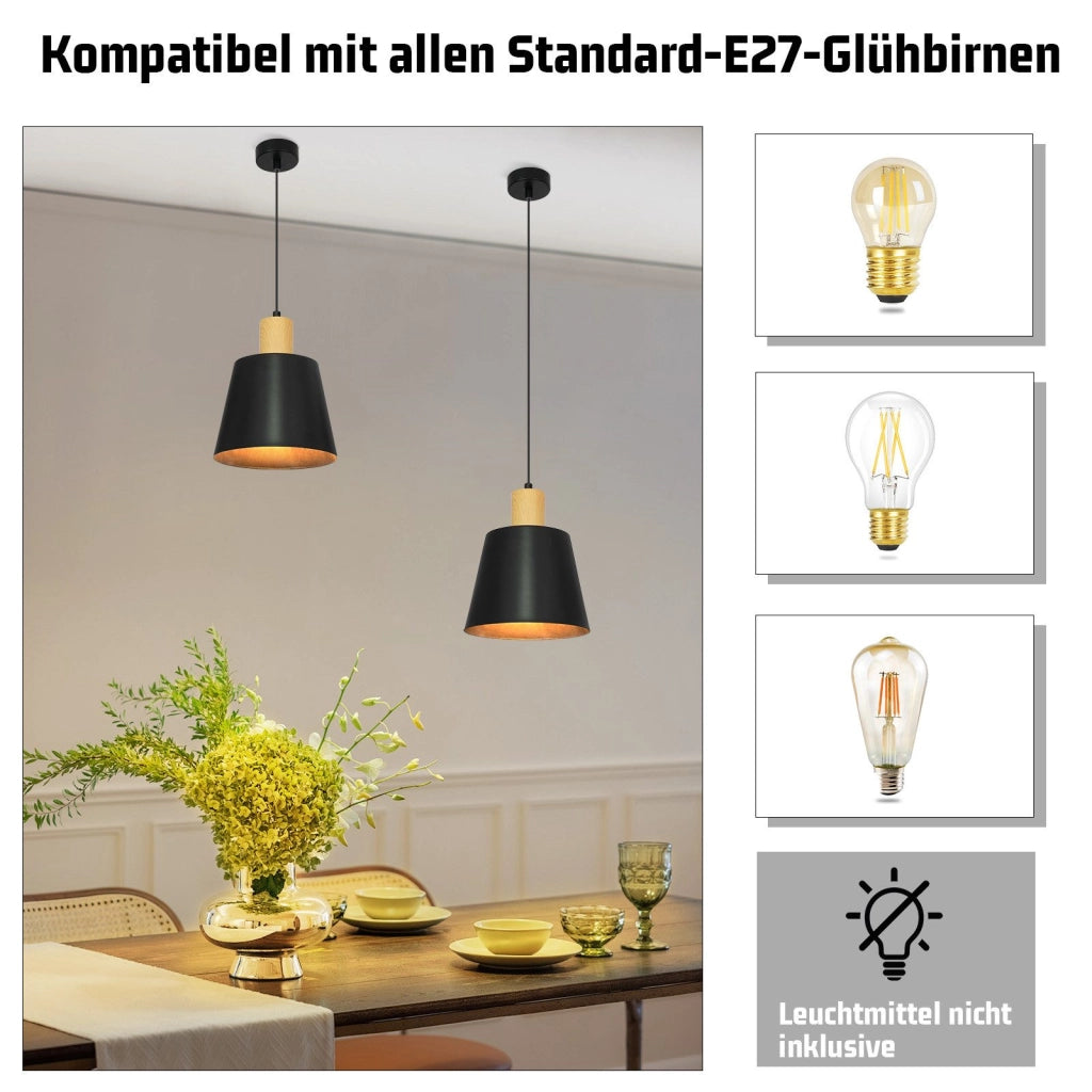 Lampada a sospensione ZMH per sala da pranzo 1 fiamma 2 x Lampada a sospensione in metallo nero industriale