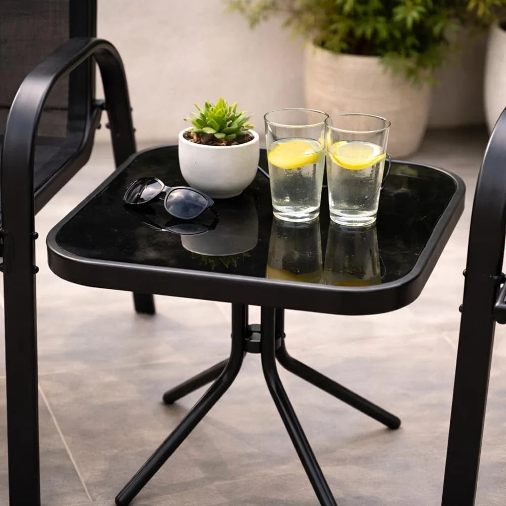 Trade Shop - Set Da Giardino 3pz Positano 2 Sedie Con Braccioli Tavolino Con Piano Vetro Grigio 529020 -