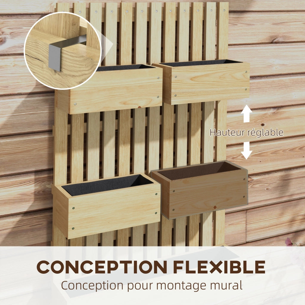 Jardiniere Murale in Legno con 5 Baci Amovibili ¨C zephmum ¨C 60x16x100 cm