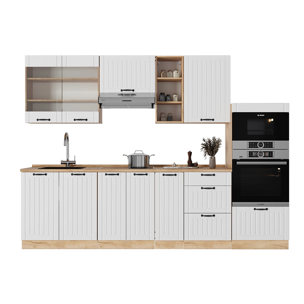 Cucina componibile Fame-Line Bianco rustico/Rovere dorato 280 cm, PL Rovere Vicco
