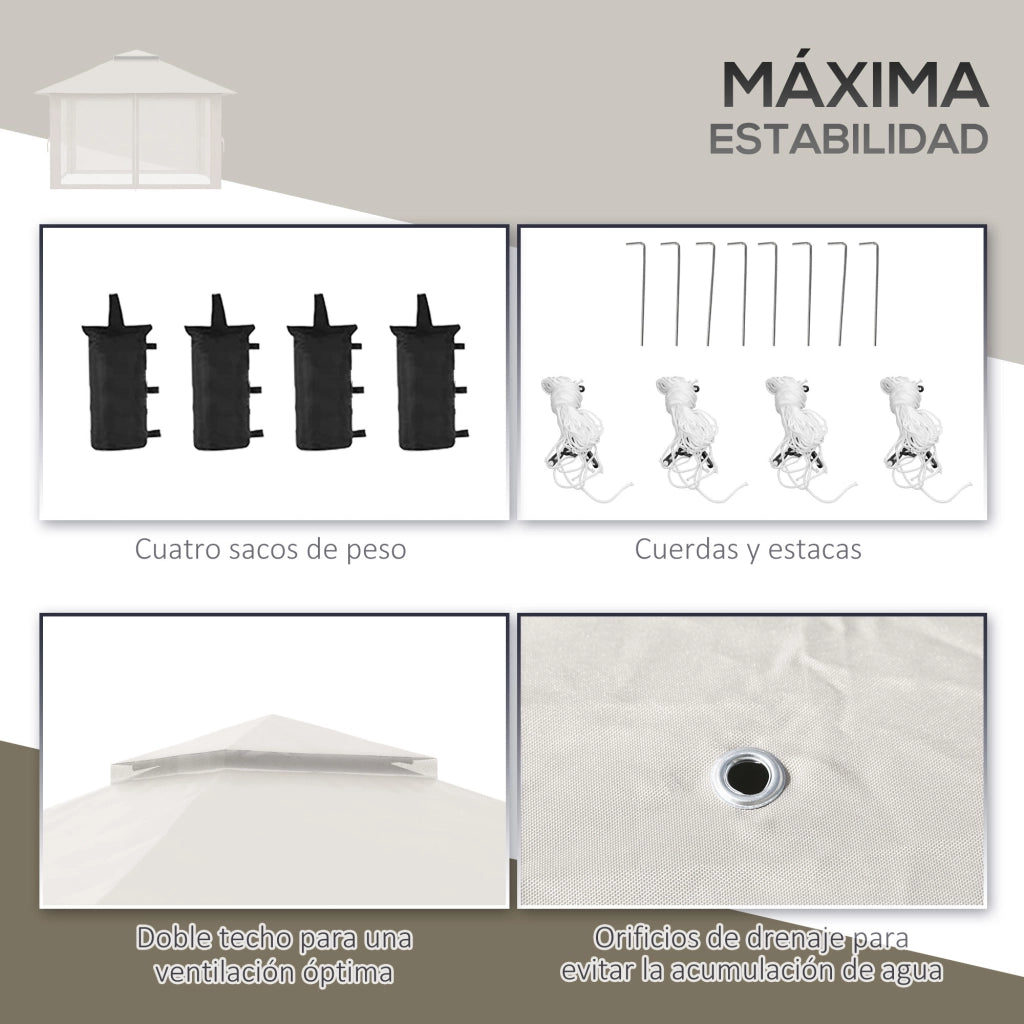 Tenda da giardino pieghevole ¨C zephmum ¨C crema 4x4x2.8 m con doppio tetto e zanzariera
