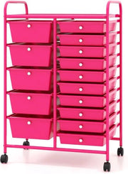 Trolley di archiviazione rotante - 15 rack - Trolley multifunzionale - Rack rimovibili - Pneumatici bloccabili - Per uffici e scuole - Rosso