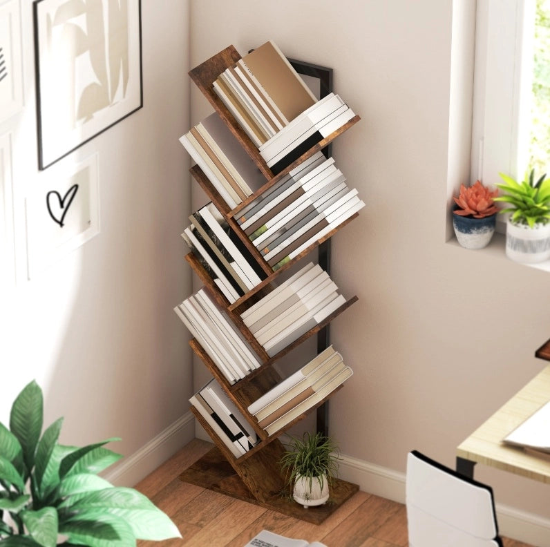 Libreria a scaffale ad albero 9 ripiani marrone rustico 50x24x136 cm