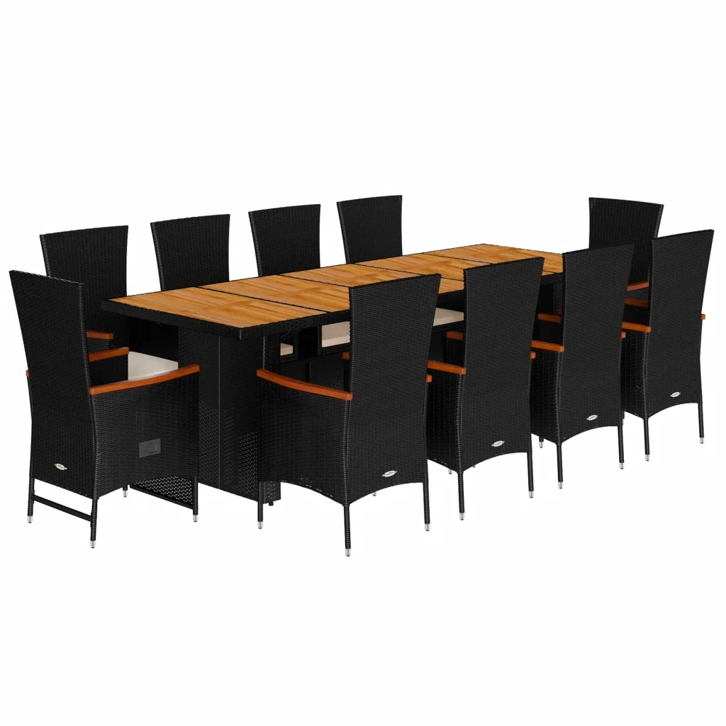 Set da Pranzo da Giardino 11 pz con Cuscini in Polyrattan Nero 3277529