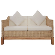 Divano a 2 Posti con Cuscini in Rattan Naturale 283076
