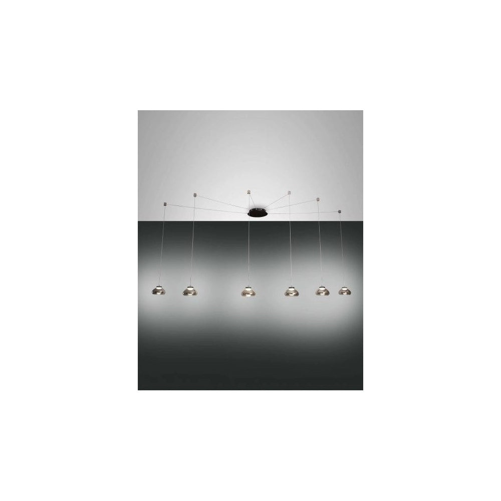 Lampadario a sospensione Arabella a Led in metallo e vetro soffiato fumè 3547-46-126 Fabas Luce
