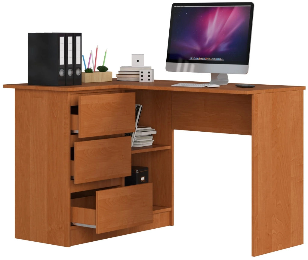 Scrivania angolare AKORD B16 Ontano 124 cm 3 cassetti 124x85x77 cm Modello a sinistra
