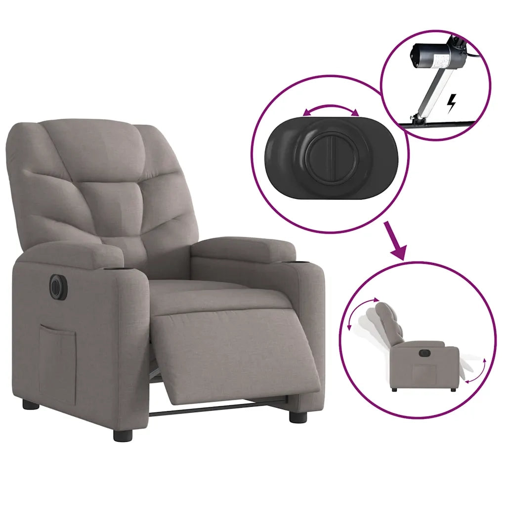 Poltrona | Sedia Relax Elettrica Reclinabile Tortora in Tessuto