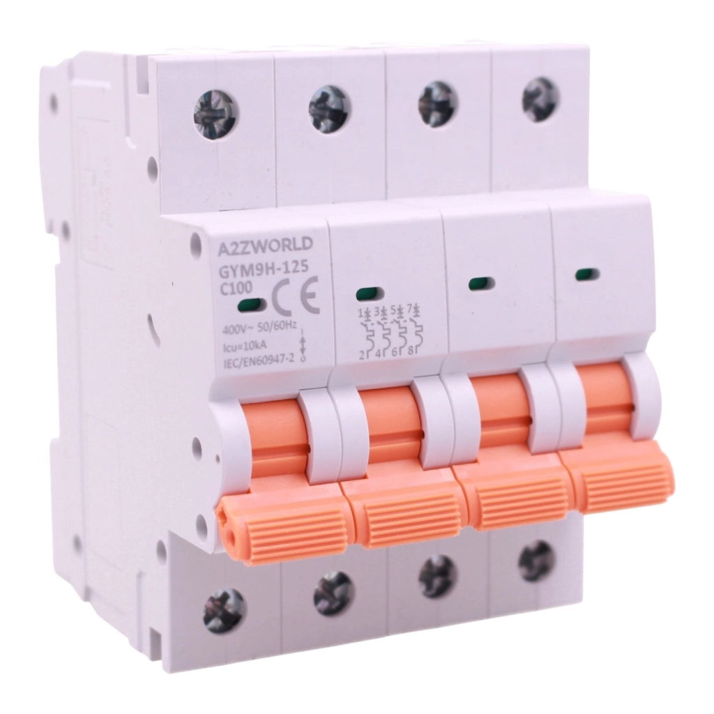 MCB Interruttore Magnetotermico Trifase 380V Curva C 4P 4M 10000A AC 400V IP20 GYM9H-125, Disponibili 80A 100A 125A (C100A)