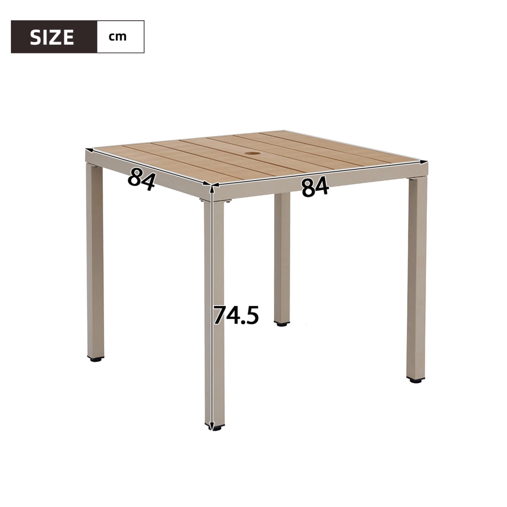 TAVOLO da esterno 84 x 84 x 74,5 cm in ferro zincato e legno plastico khaki