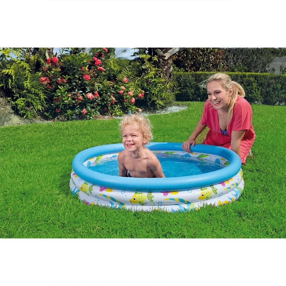 Trade Shop - Piscina Coral Kids A 3 Anelli Gonfiabile Rotonda 102x25cm Bambini Giardino 51008 -