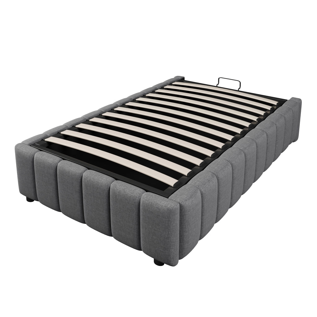 Letti contenitori 90x200 cm; contenitore idraulico; lino; grigio (Senza materasso)