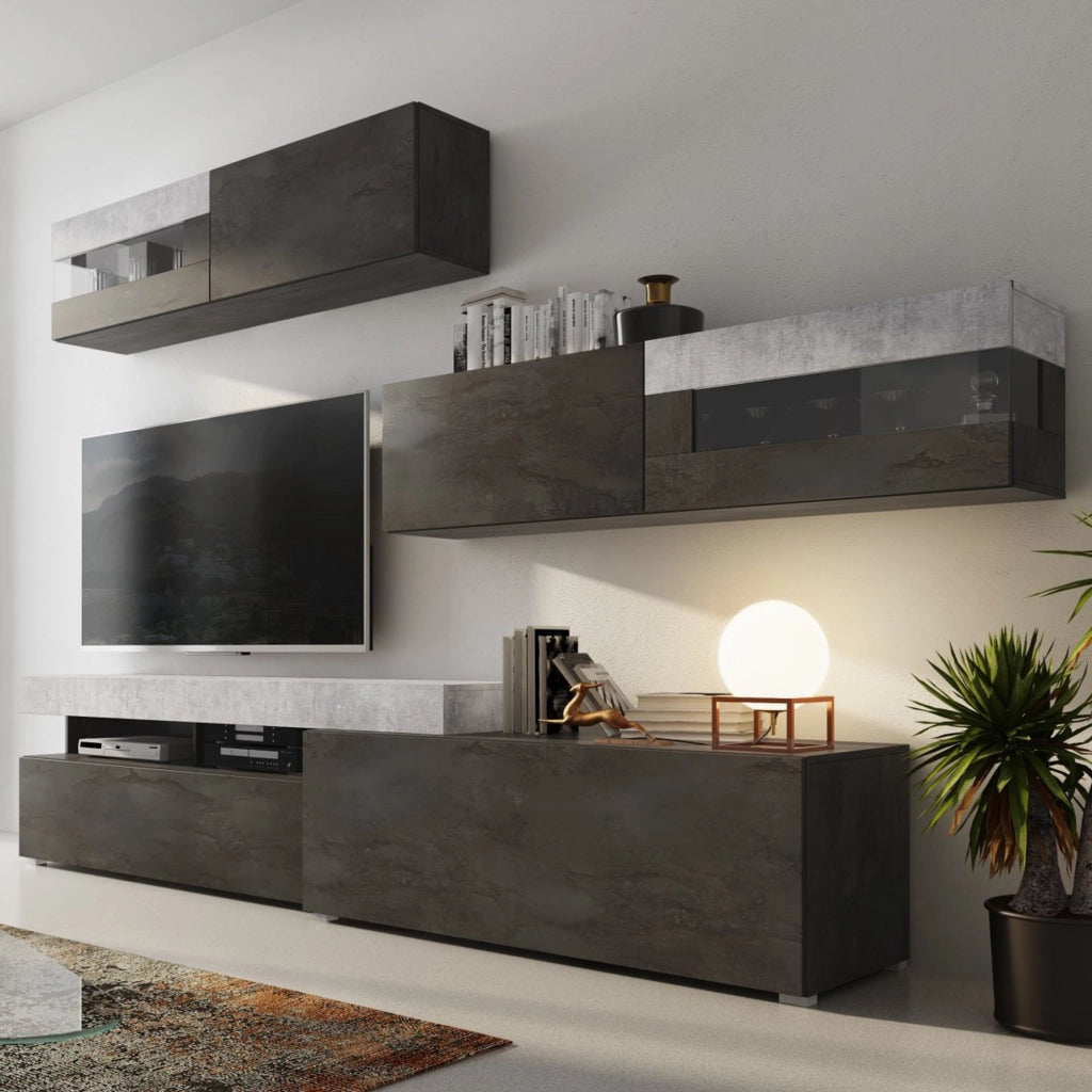 Mobile Soggiorno Giacosa, Parete Attrezzata Modulabile, Nero Antracite