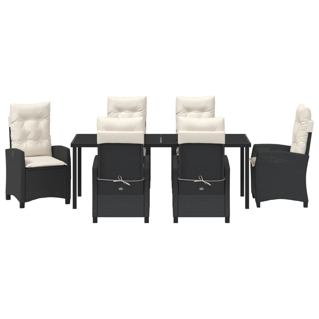 Set da Pranzo da Giardino 7 Pezzi con Cuscini Nero Polyrattan