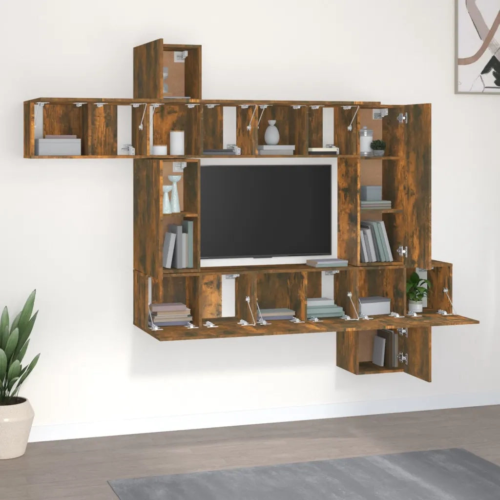 Set Mobili Porta TV 10 pz Rovere Fumo in Legno Multistrato 3120320