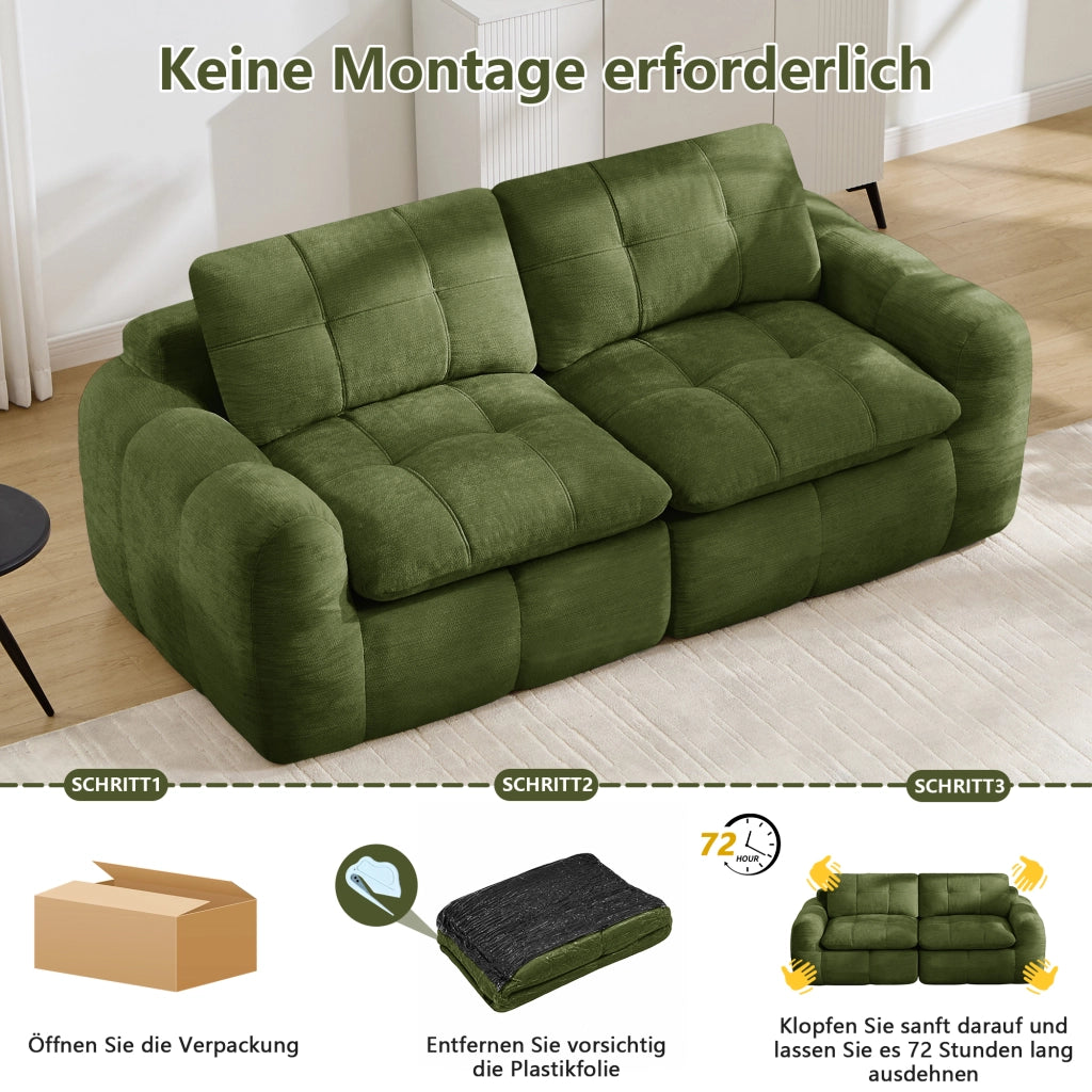 Divano modulare a 2 posti con seduta profonda e comfort ergonomico in chenille verde per interni 194 × 97 × 68 cm