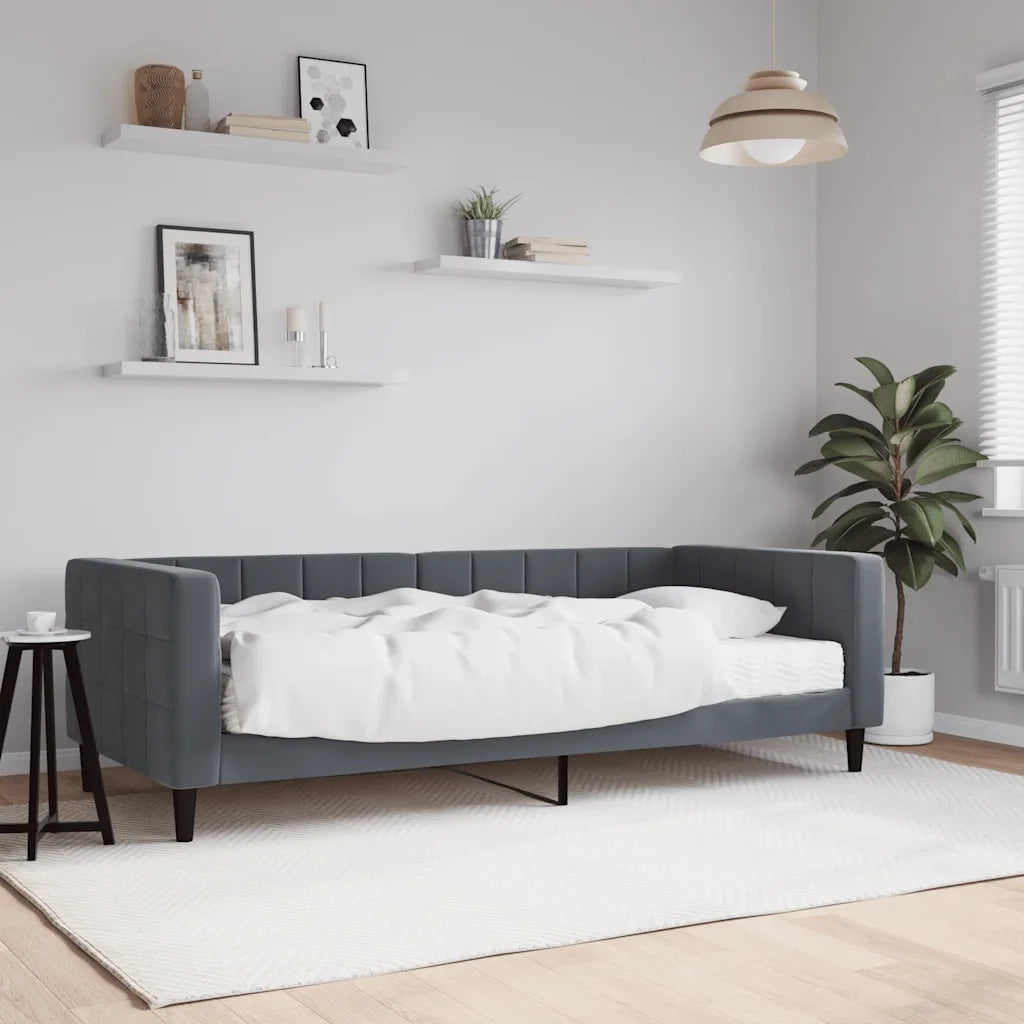 Divano letto | Sof¨¤ letto | Letto singolo con Materasso Grigio Scuro 90x200 cm in Velluto
