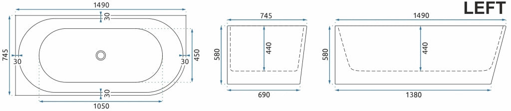 Vasca Bagno Sydney Bellanto Sinistra 150cm Copritappo oro spazzolato