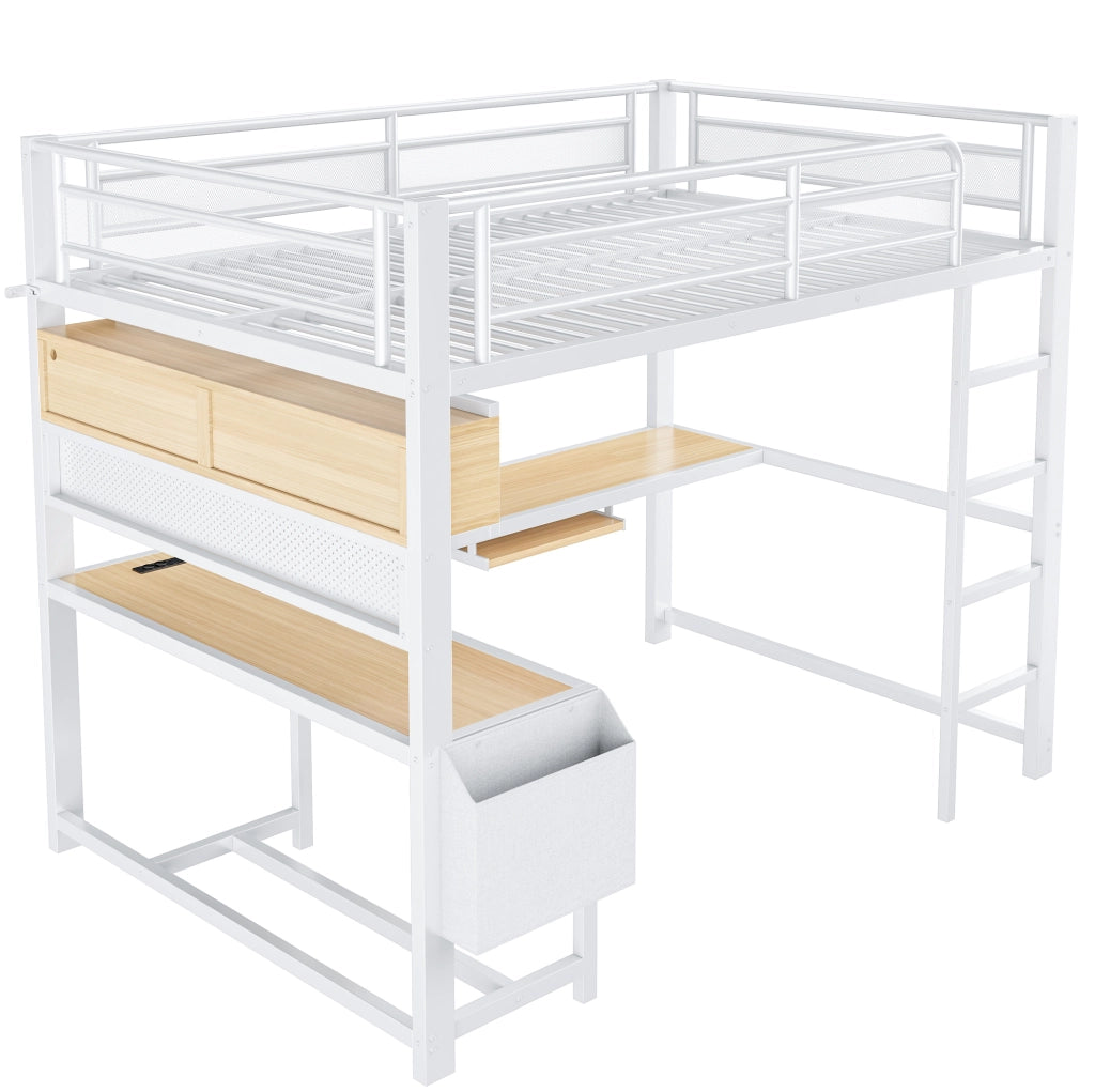 Letto a soppalco 140x200 cm con scrivania, LED e ricarica USB