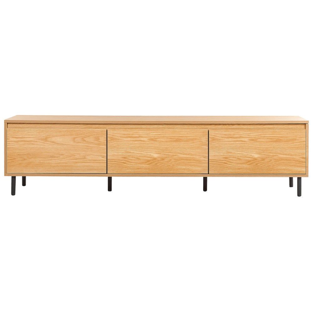Porta TV in legno chiaro con gambe in metallo nero 180 x 40 x 43 cm Unità multimediale con 3 ante Moderno minimalista