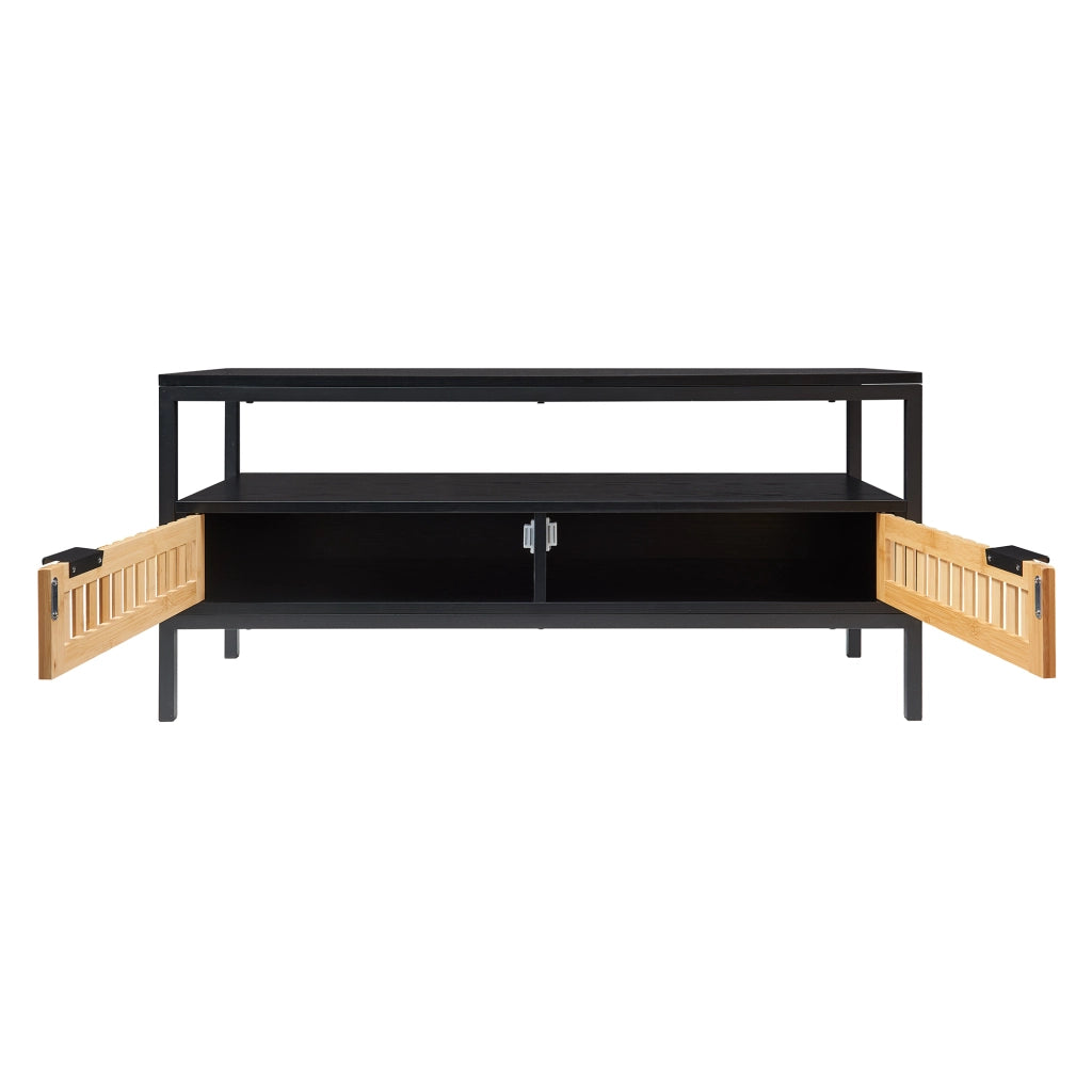 Tavolino da Salotto Luniehti con Ante in Bambù 100 x 40 x 48 cm - Nero/Naturale [en.casa]
