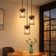 ZMH Lampada a Sospensione 3 Luci Nero Legno Vintage E14 Industriale per Soggiorno Sala da Pranzo Cafe Senza Lampadina